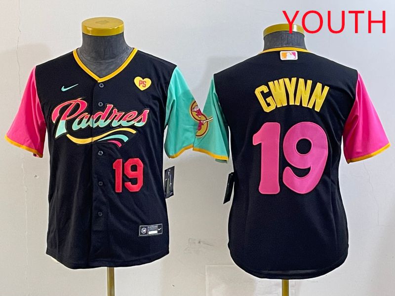 Youth San Diego Padres 19 Gwynn Black City Edition Game 2025 Nike MLB Jersey style 14